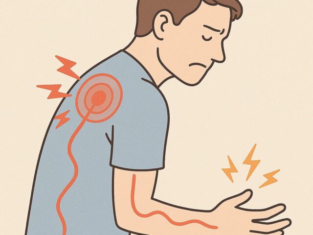 背中の痛みと手の痺れ